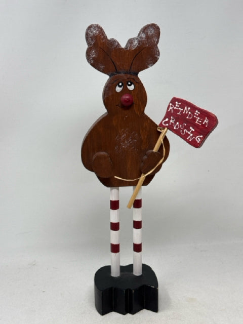 Wooden Reindeer Crossing Statue