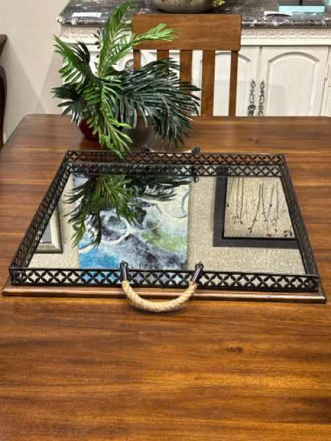 Mercana Wooden Mirrored with Metal Rim Tray/Wall Decor