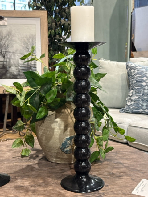 Tall Painted Black Glass Candle Holder