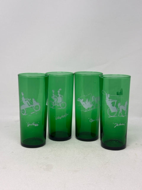 Set of 4 Vintage Anchor Hocking Green Highball Glasses