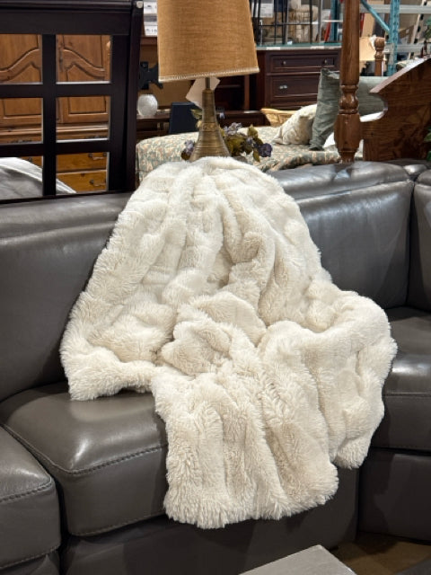 Indigo White Faux Fur Throw