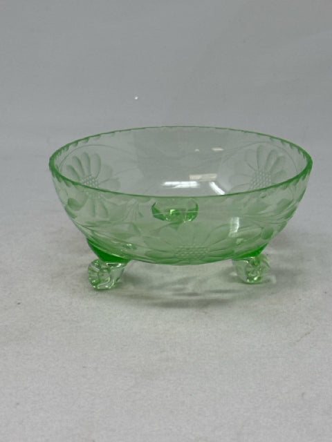 Green Cornflower Glass Footed Bowl