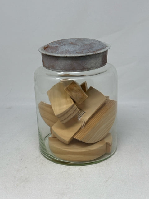 Glass with Tin Lid and Wooden Puzzle Blocks Jar [MHF]