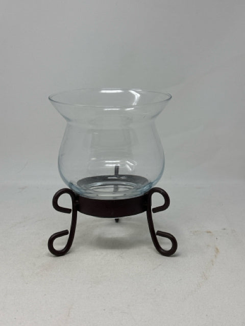 Brown Metal Base Glass Urn Candle Holder