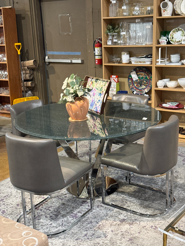 Set of 4 Chrome & Faux Leather Dining Chairs