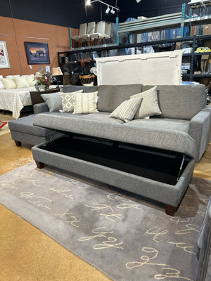 B-ST 1695476 2 Piece Grey Fabric Sectional With Storage Ottoman