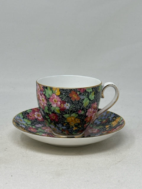 Adderley Bone China Lawley Black Floral Teacup