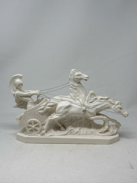 Achilles on two Horse Chariot Cast Marble Sculpture