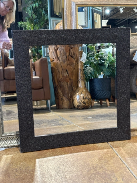 Square Brown Textured Mirror