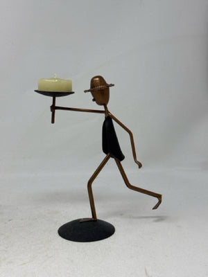 Copper Metal Stick Figure T-Lite Candle Holder Sculpture