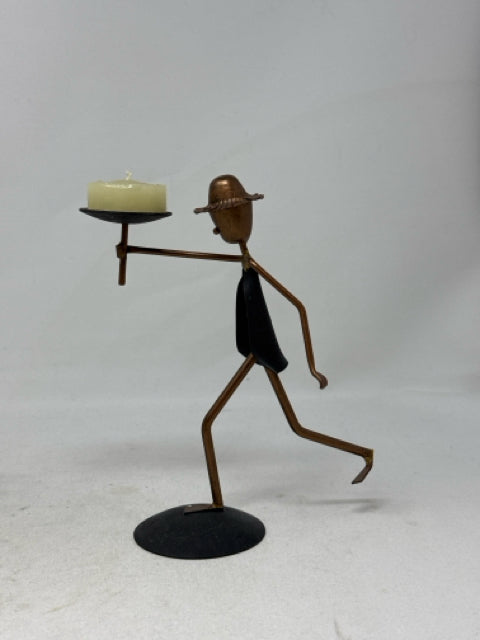 Copper Metal Stick Figure T-Lite Candle Holder Sculpture