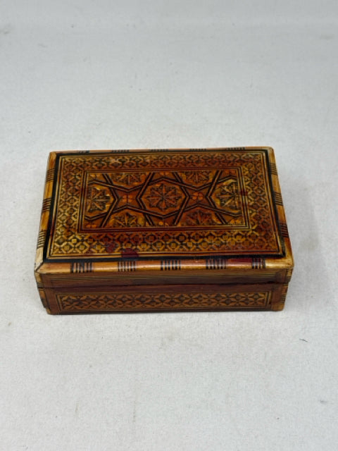 Vintage Small Wood Inlay Jewellery Box