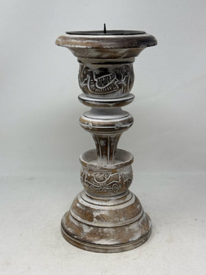 Decorative Rustic White Wooden Pillar Candle Holder