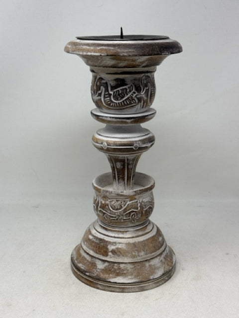 Decorative Rustic White Wooden Pillar Candle Holder