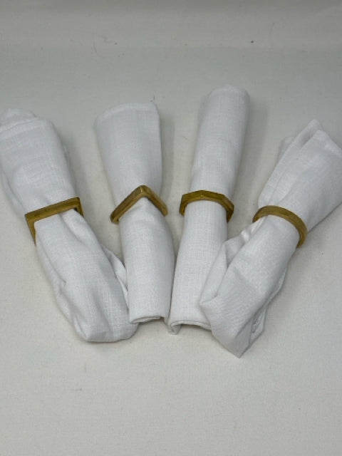 Set of 4 White Cloth Napkins with Gold Napkin Rings [MHF]
