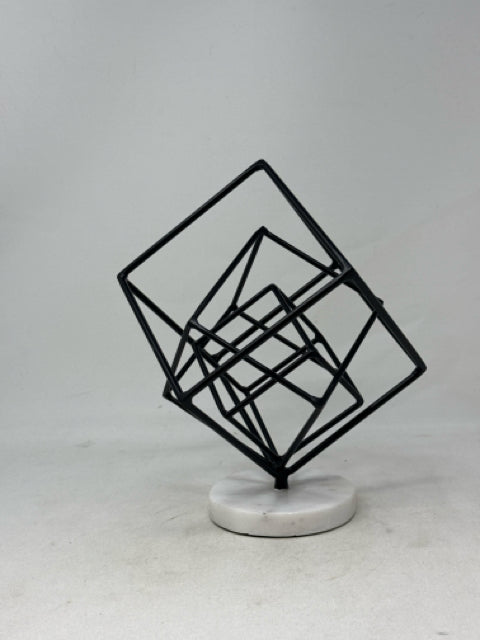 Black Metal Cube on Marble Stand Table Decor