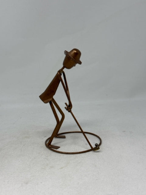 Copper Metal Golfer Sculpture