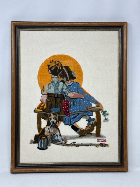 Framed Norman Rockwell Crewel Embroidery