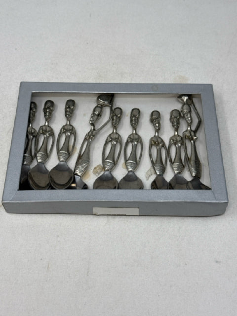 Sol Pewter Set of 9 African Sugar Spoons