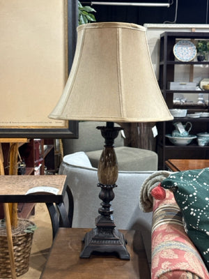 Bronze Faux Marble Base Gold Shade Table Lamp