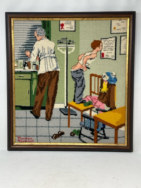 Framed Norman Rockwell Crewel Embroidery