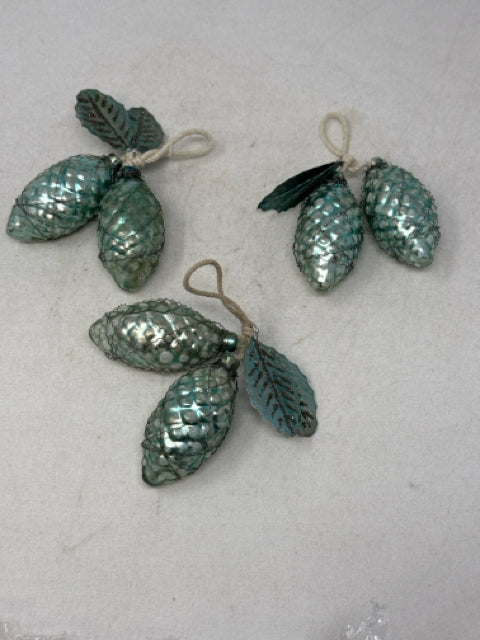 3 - Aqua Pine Cone Ornaments