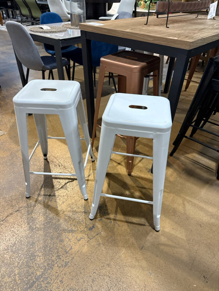 Set of 2 White Counter Height Metal Stools [MHF]