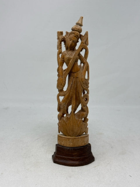 Carved Wooden Statue of the Hindu Goddess Saraswati
