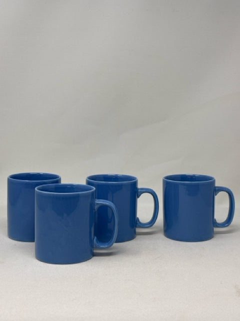 Set of 4 Vintage Kiln Craft Staffordshire England Blue Pottery Mugs