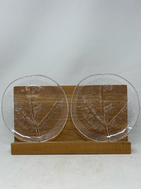 Pair of Pine Needle Imprinted Glass Plates