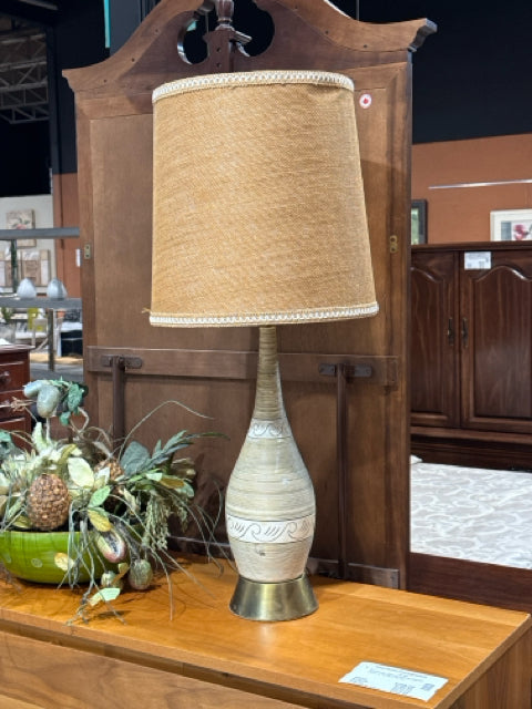 Vintage Cream & Gold Bottle Neck Base Jute Shade Table Lamp