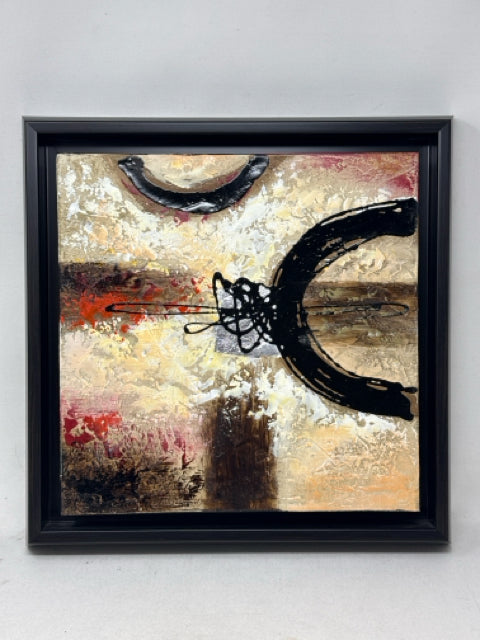 Square Brown Framed Abstract Canvas Wall Art