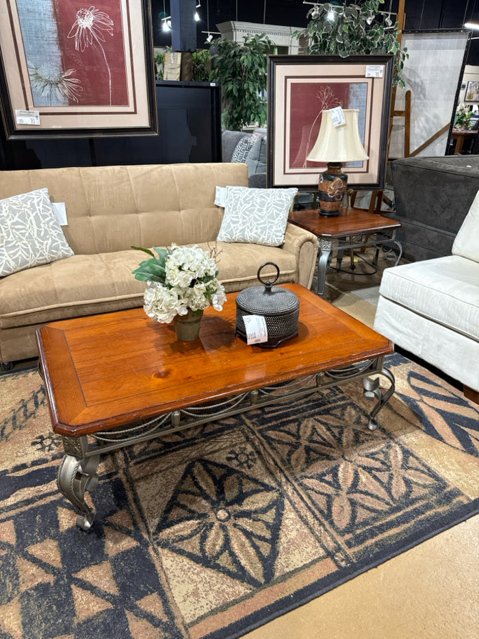 2 Piece Wood & Metal Coffee & End Table Set