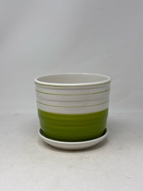Green/White Ceramic Plant Pot