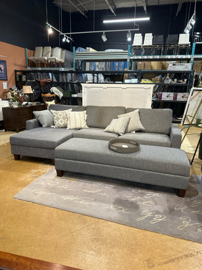 B-ST 1695476 2 Piece Grey Fabric Sectional With Storage Ottoman