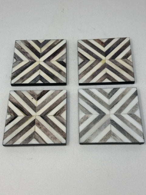 Set of 4 White & Grey Wooden Inlay Coasters [MHF]