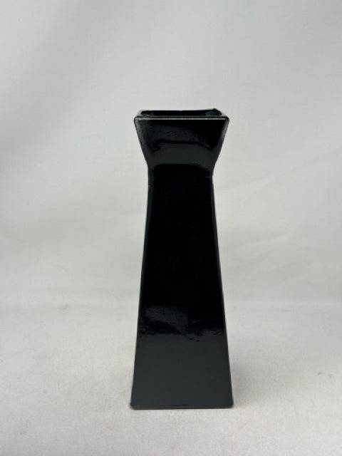 Glossy Black Square Glass Vase