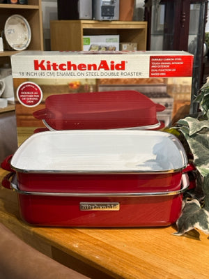 Kitchen Aid 18" Enamel on Steel Double Roaster Red