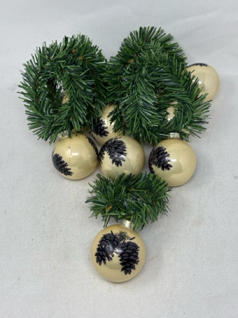 9 Decorative Pine Cone Ball Ornaments on Greenery Hangers