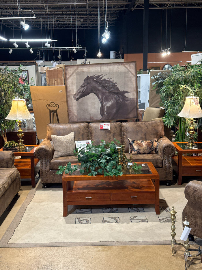Solid Wood & Glass Top 3 Piece Coffee & 2 End Tables