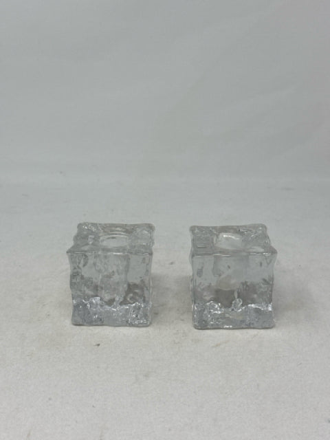 Pair of Glass Cube Tapered Candle Holders
