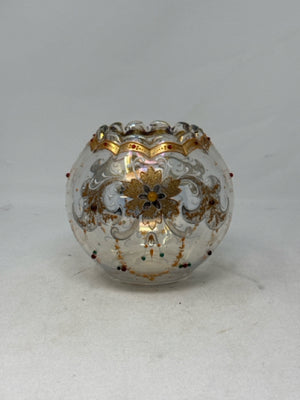 Vintage Round Crystal Gold Raised Hand Painted Vase