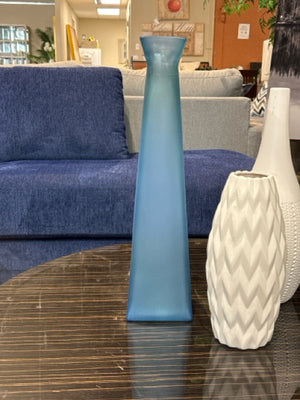 Frosted Blue Glass Square Vase