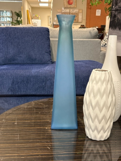 Frosted Blue Glass Square Vase