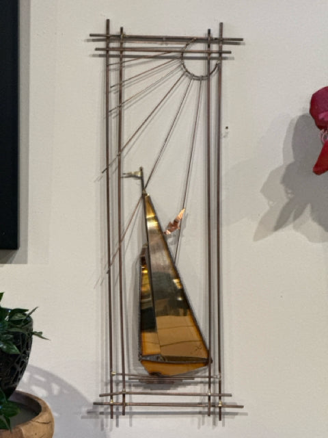 Copper/Brass Metal Sailboat Sculpture Wall Art