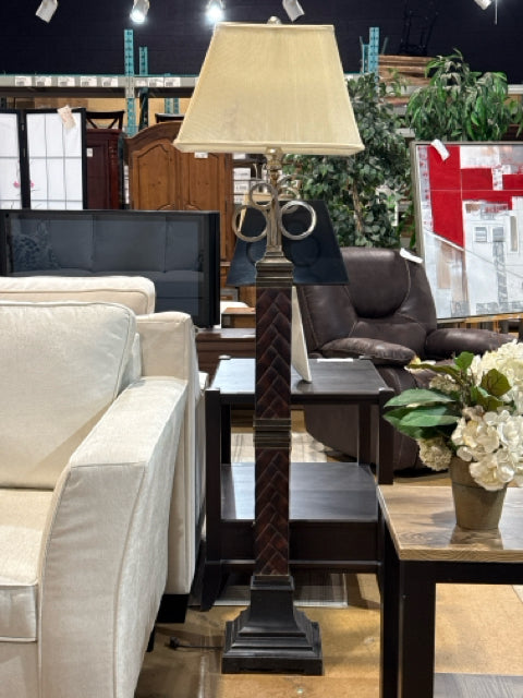 Uttermost Bronze/Silver Base Cream Rectangular Shade Floor Lamp