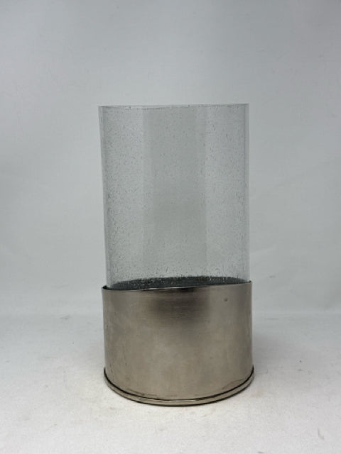 Round Glass with Tin Base Vase