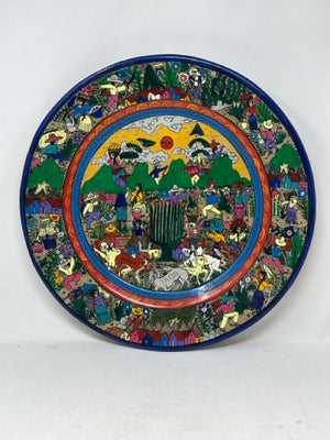 Mexican Story Folk Art Hand Painted Pottery Wall Hanging