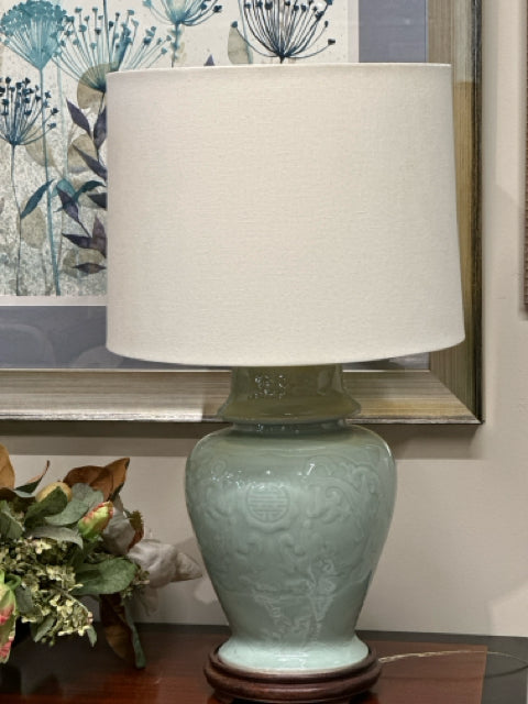 Mint Green Ginger Jar Base with Cream Shade Table Lamp [MHF]