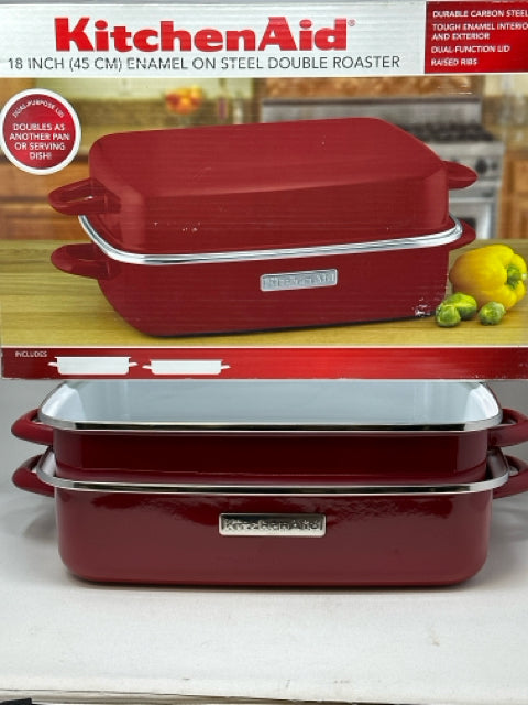 Kitchen Aid 18" Enamel on Steel Double Roaster Red